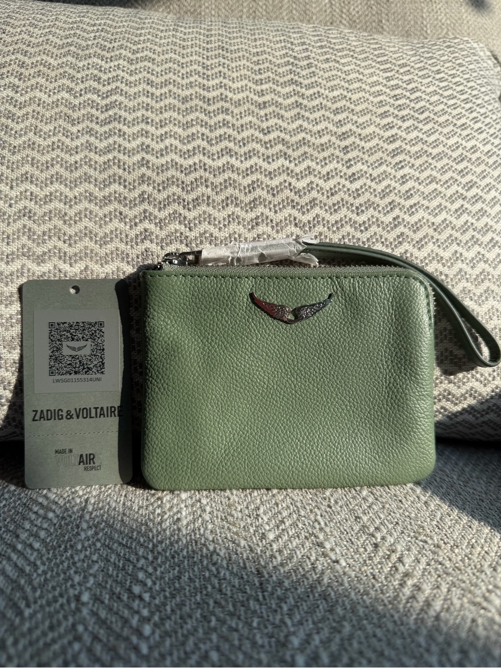 Zadig & Voltaire Mini Uma Wings Sage Green Leather Wristlet